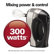 Hamilton Beach Electric Hand Mixer, 6-Speed Corded, 300 W, 5 Attachments and Snap-On Storage, Stainless Steel/Black