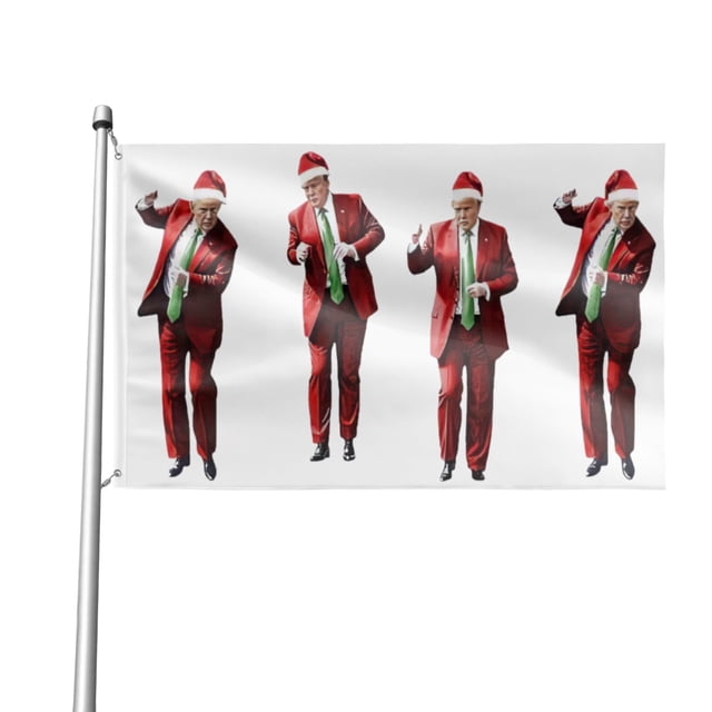 Bandera navideña divertida de Papá Noel con baile de Trump para exteriores, 2 x 3 pies, pancarta para exteriores, bandera de doble cara para casa, jardín, patio, desfile, letrero, decoración de