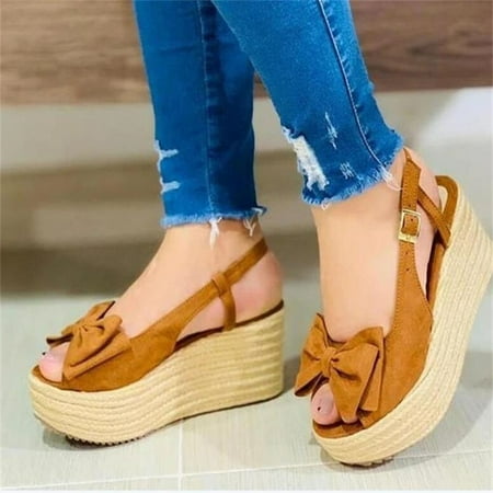 

XIAOFFENN Sandal For Women Summer Sandal For Women 2025 Women S Bowknot Open Toe Casual Shoes Solid Comfortable Platform Wedge Sandals Shoes Sandal For Women Dressy Comfortable