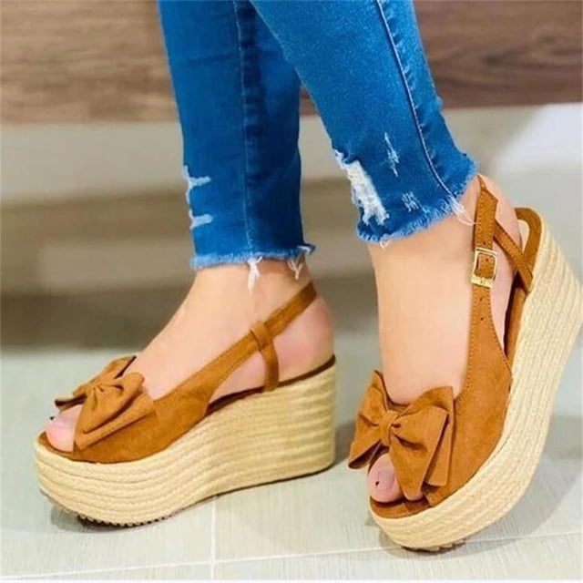 Zapatos informales con punta abierta y lazo para mujer, sandalias de cuña con plataforma sólida y cómoda Wmkox8yii shjk6363