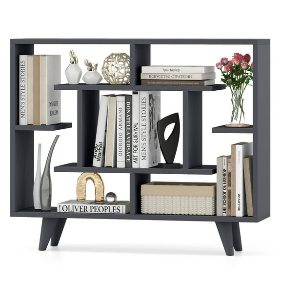 Gymax Bookshelf Geometric Bookcase w/ Anti-Tipping Kit Storage Shelving Unit Black