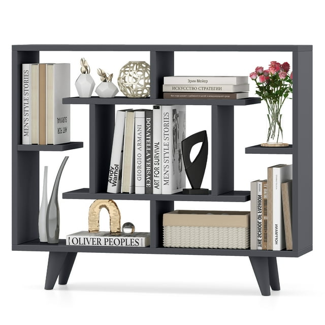 Gymax Bibliothèque Géométrique avec Trousse Anti-Basculement Unité d'Étagères de Rangement Noir