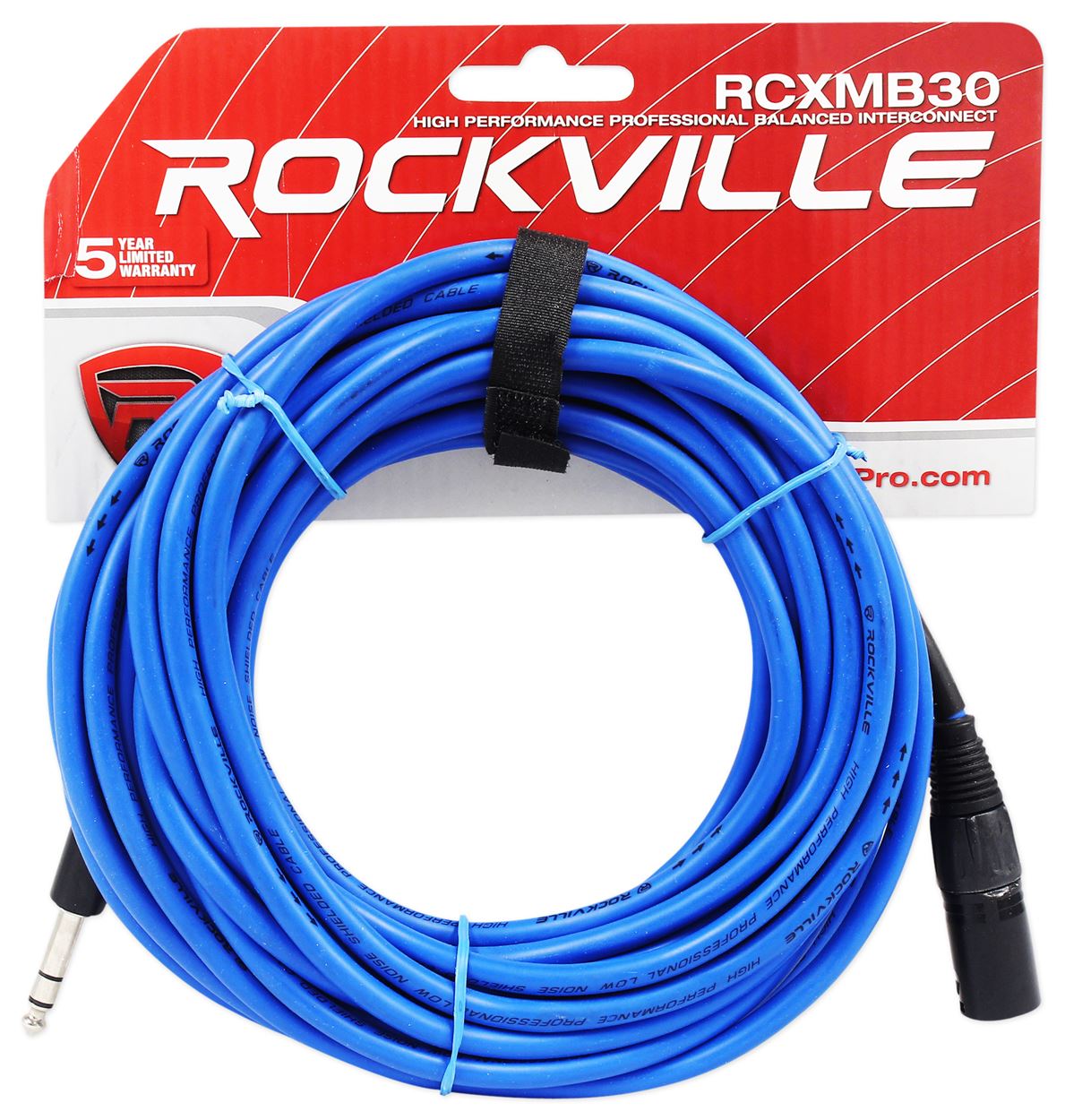 2 Rockville 30' Male REAN XLR to 1/4'' TRS Balanced Cable (Red and Blue)