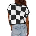 thumbnail image 4 of Color Block Plaid Print Cap Sleeve Women Casual Knit Sweater Vest Crop Tops, 4 of 5
