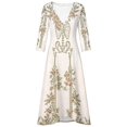 thumbnail image 4 of Huowey Halloween Witch Women Gothic Skeleton Dresses Flowy Elegant Cosplay Party Gown Long Sleeve V-Neck Trendy Trick Or Treat Dress,Beige,XXXL, 4 of 5