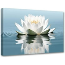 Zen Canvas Wall Art White Lotus Flower Bloom in Water Picture Prints Teal Blue Artwork Bathroom Decor Framed for Yoga Spa Meditation Room (Zen-3, 12"x18")