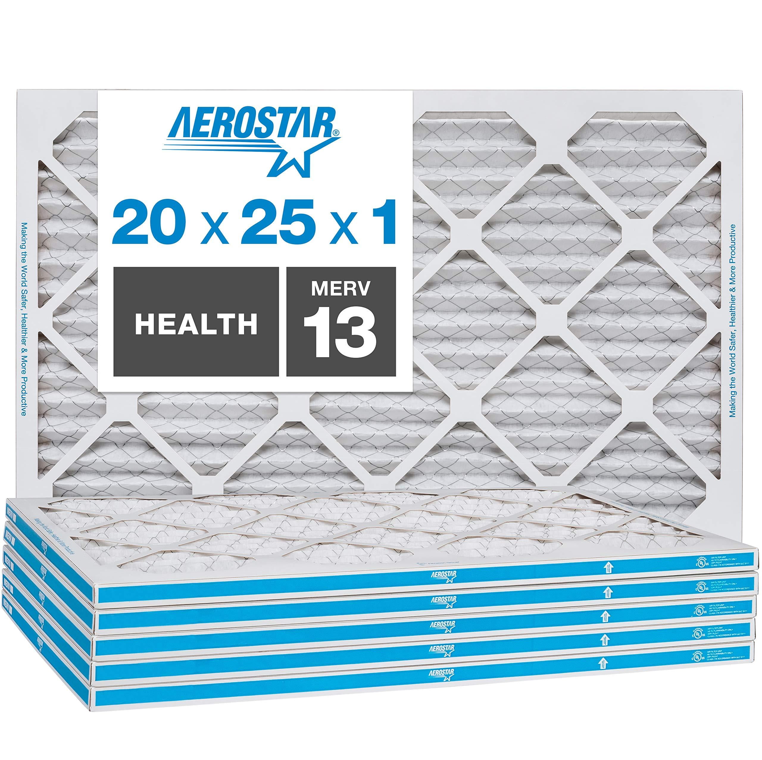 Aerostar 20x25x1 MERV 13 Pleated Air Filter, AC Furnace Air Filter, 6
