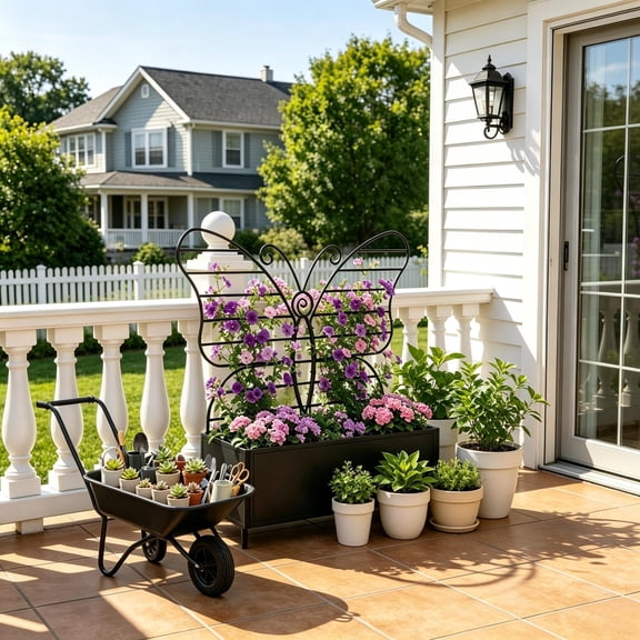 Elevated Metal Planter Box with Butterfly-Shaped Trellis,Raised Garden Bed for Patio, Balcony,Yard,Garden,Black