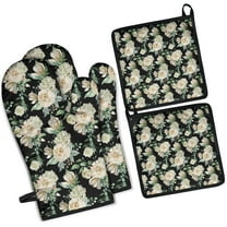Pioneer Flower Kitchen Oven Mitt and Pot Holder Sets 4 Pcs for Baking, Cooking and Grilling, Heat Resistant Up To 392 °F