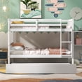 thumbnail image 4 of DreamBuck Twin Over Twin Bunk Bed with Trundle, Wood Bunk Bed Frame with Ladder and Guardrail, Can Be Converted into 2 Beds, Twin Bunk Beds for Teens, Adults, No Box Spring Needed, Noise Free, 4 of 9