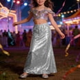 thumbnail image 2 of JIAYUE Girls A-Line Maxi Skirt Trendy Glitter Sequins Party Wear Stretchy Waistband Fashion Kids Versatile Casual Skirts For Toddler And Teen, 2 of 5