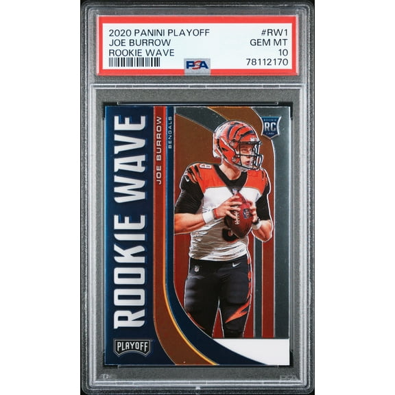 Graded 2020 Panini Playoff Joe Burrow #RW1 Rookie Wave Rookie RC Football Card PSA 10 Gem Mint