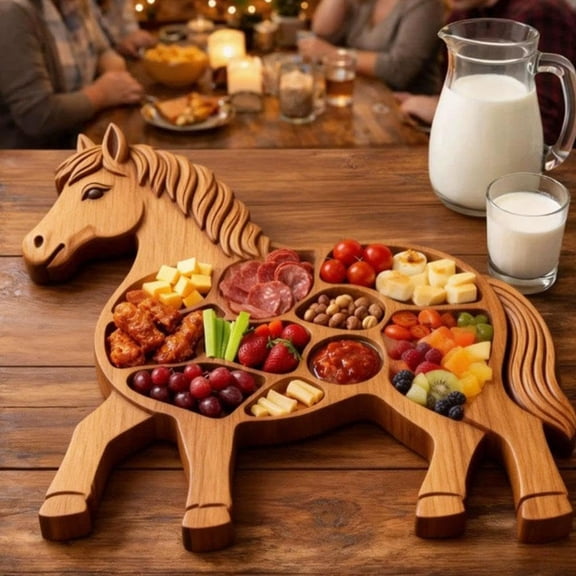 Large Wooden Animal Shaped Charcuterie Board, Walnut Finish Serving Tray for Cheese and Crackers, Unique Appetizer Platter for Gift, 15.7 inch