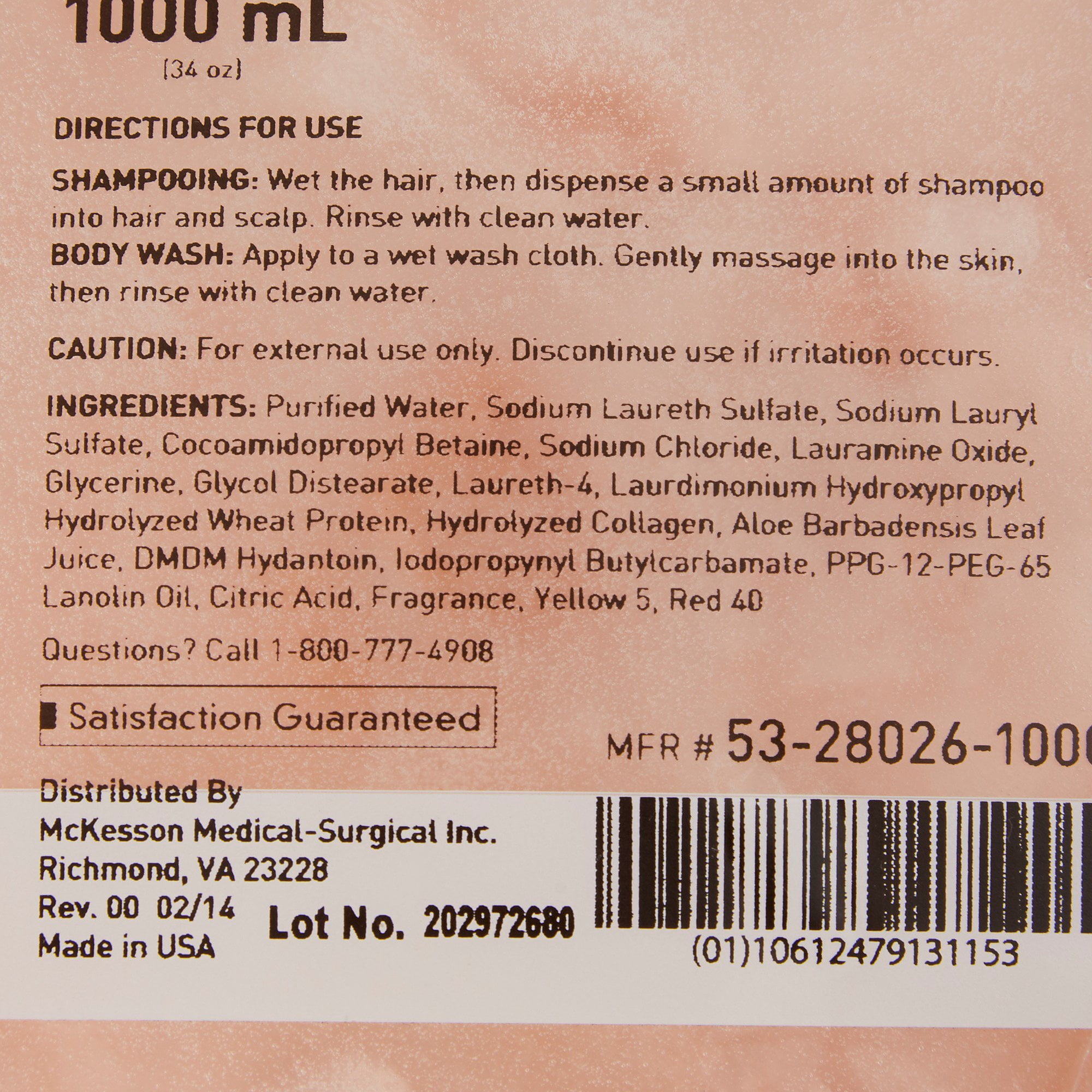 McKesson Shampoo and Body Wash for Fragile Skin and Hair - Apricot Scent, 1000 mL, 10 Ct