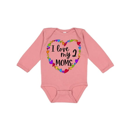 

Inktastic I Love My Two Moms- Pride Rainbow Hearts Gift Baby Boy or Baby Girl Long Sleeve Bodysuit