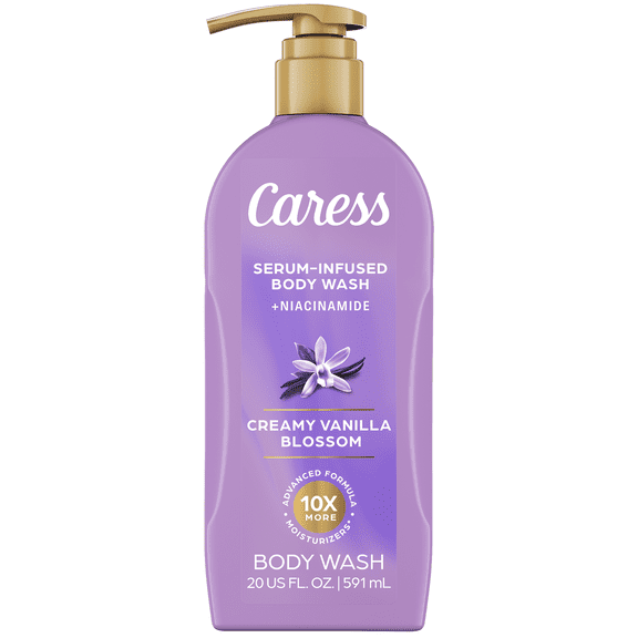 Caress Creamy Vanilla Body Wash, Serum-Infused Moisturizing Wash, Long-Lasting Fragrance, 20 fl oz