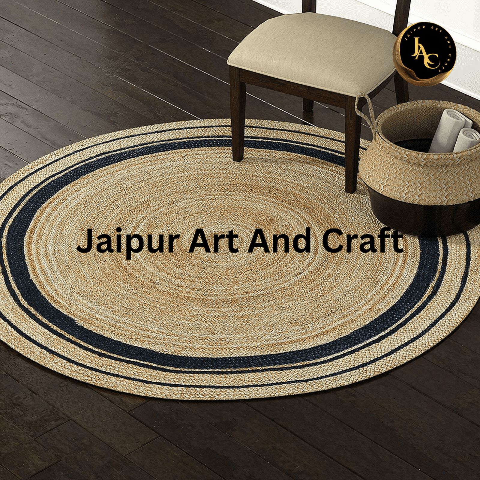 Jaipur Art And Craft Solid Jute Area Rug Handmade Round Natural Reversible Braided Carpet for Floor (5x5 Sq Ft)