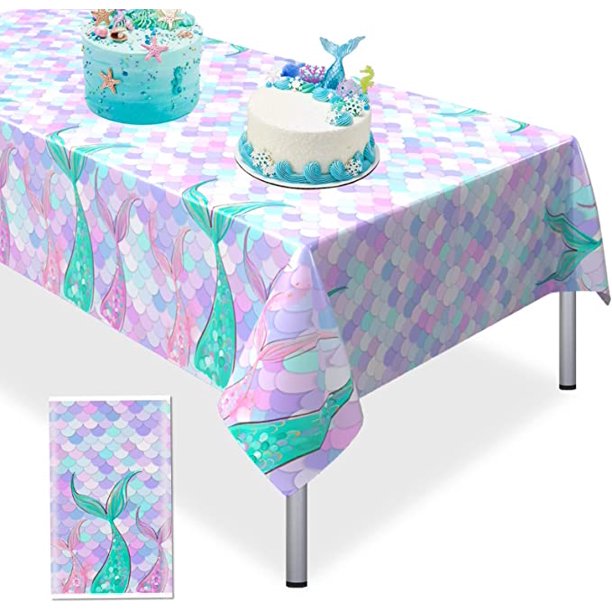KAINSY Mermaid Table Cloth Cover Party Plastic Disposable Purple