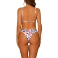thumbnail image 3 of Conjunto de bikini de dos piezas con estampado de hojas para mujer, con tirantes ajustables y lazo, traje de baño, color azul, talla X-Large, 3 of 5
