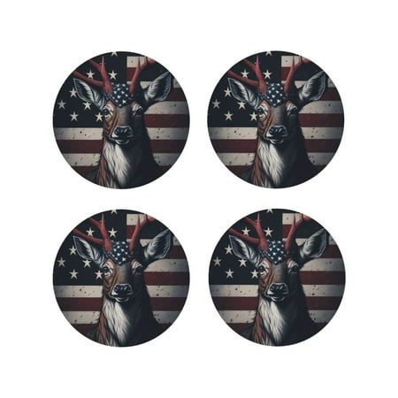 

Matuu Vintage American Deer for Cup Coasters Set of 4 Leather Coasters Desk Coasters for Office Measures 4” x 4”-Round Shape