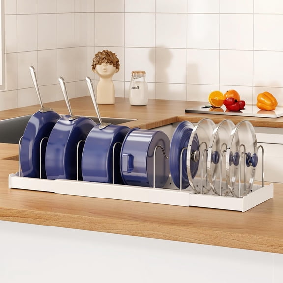 HBlife Expandable Food Storage Container Lid & Pots and Pans Organizer Under Cabinet with 9 Dividers (1-Pack)