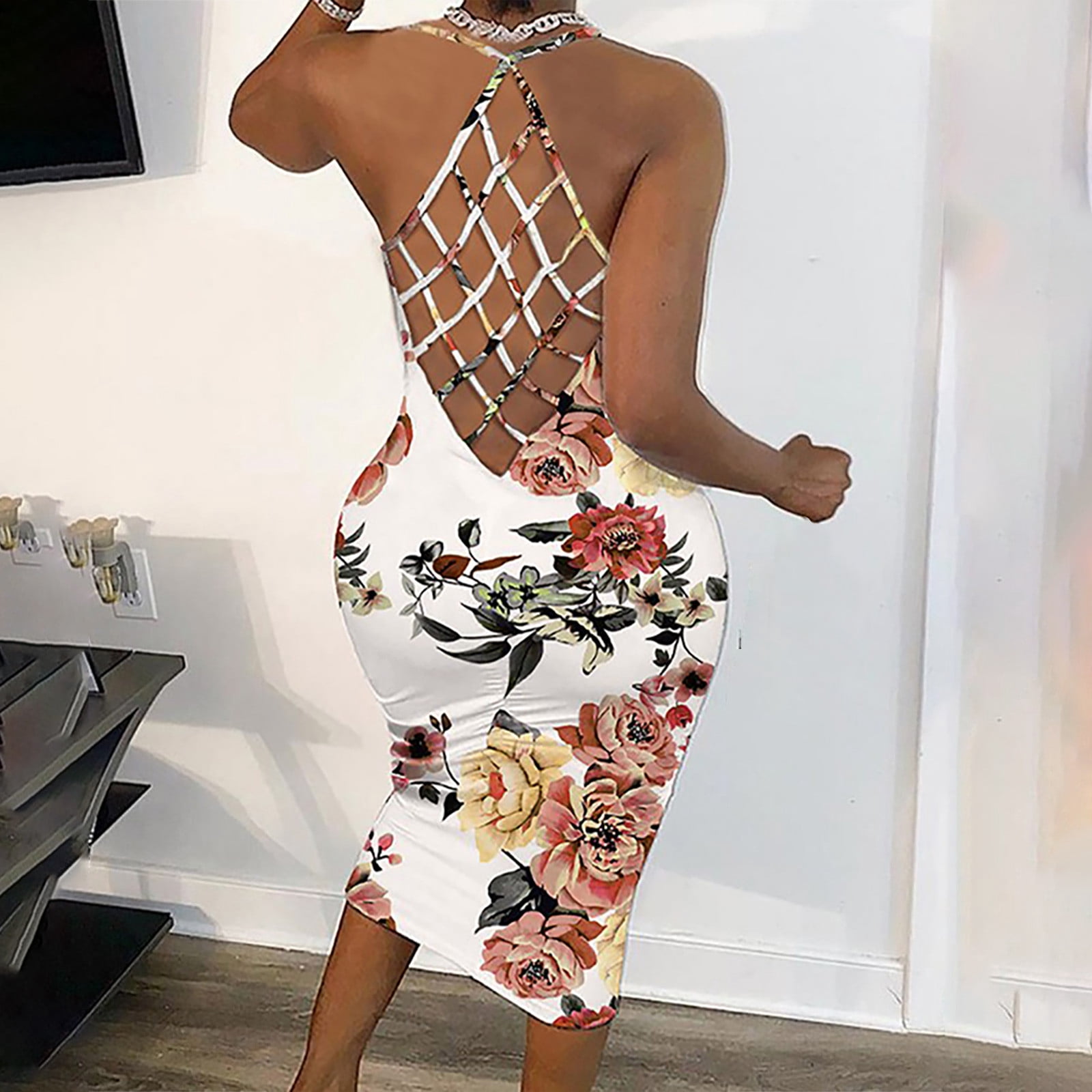 Amazon''s Water Soluble Crocheted Sleeveless Hip Sexy High-necked Lace Dresses