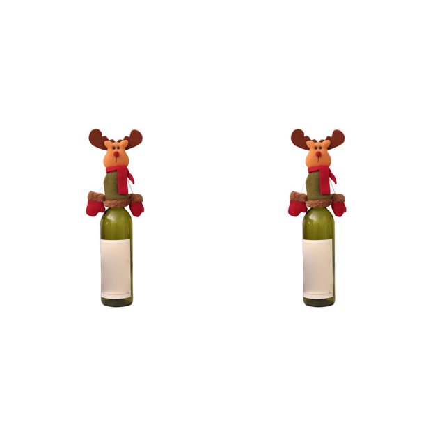 Injueey Navidad Santa muñeco de nieve vino botella de champán tapa decoración Reno escritorio viaje Picnic Festival regalo de vacaciones reno 2piezas