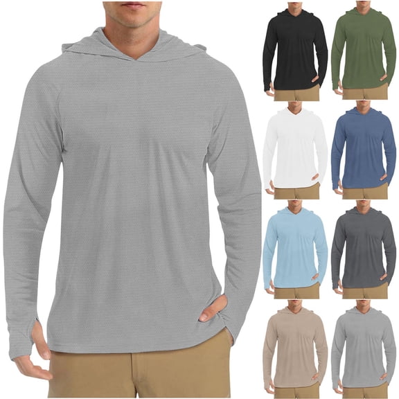 Men's Sun Hoodie Shirt Quick Dry UPF 50 Long Sleeve Hooded Rash Guard Fishing Swim Tee Breathable Solid Color Athletic Active Outdoor Running Hiking | Zenithor,Army Green L