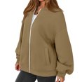 thumbnail image 4 of Womens Zip Up Jacket No Hood Casual Spring Fall Lightweight Oversized Bomber Jacket Trendy Hoodless Sweat Jacket 2XL, 4 of 7