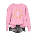 thumbnail image 6 of Women Halloween Rhinestone Graphic Crew Neck Sweatshirt, Long Sleeve Fall Casual Pullover Top for Holiday Daily Wear(Pink3,XXL), 6 of 6