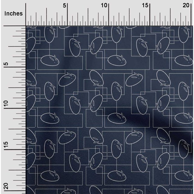 oneOone Cotton Silk Fabric Geometric Maze & Rabbit Animal Sashiko Printed Craft Fabric BTY 42 Inch Wide