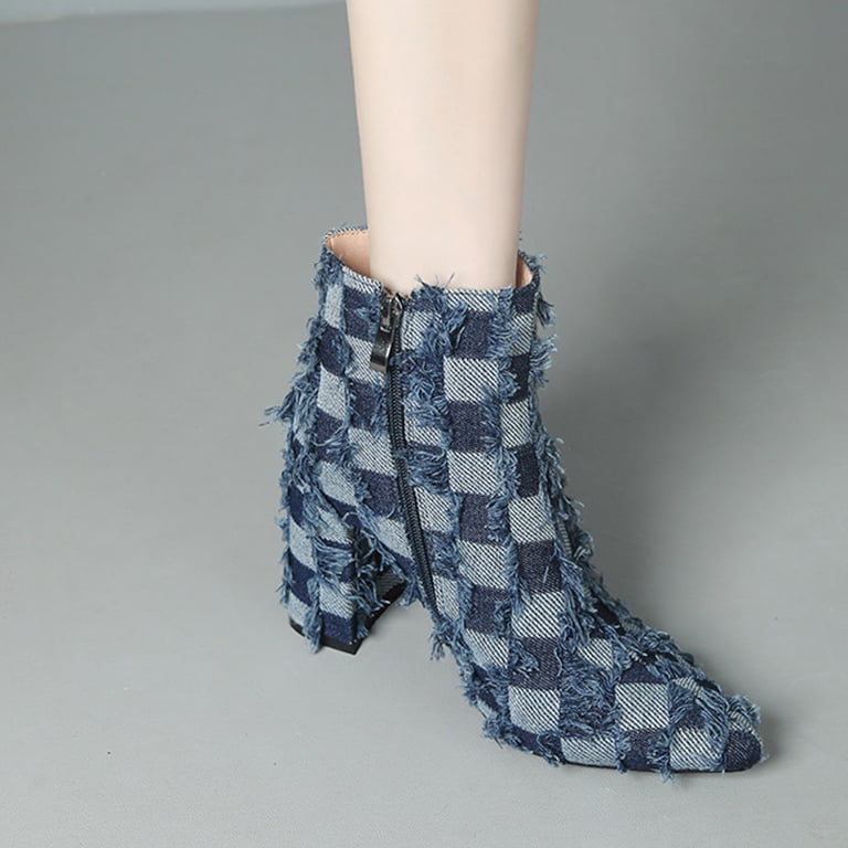 denim dress ankle boots Mostsola for Women Short Booties Block Heel Zipper Pointed Toe Fall Boots dress with ankle boots and tights Strapless Mid Length Jacquard Occasion_Formal light weight Shape COLOR:SANDSTONE