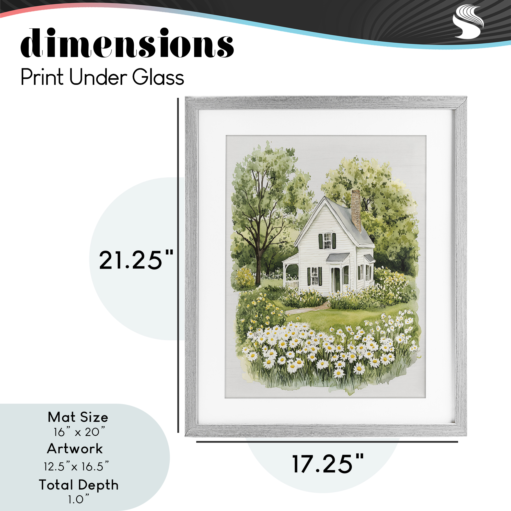 Quaint Countryside Cottage Garden Gray Framed Print Under Glass, design by Lettered and Lined