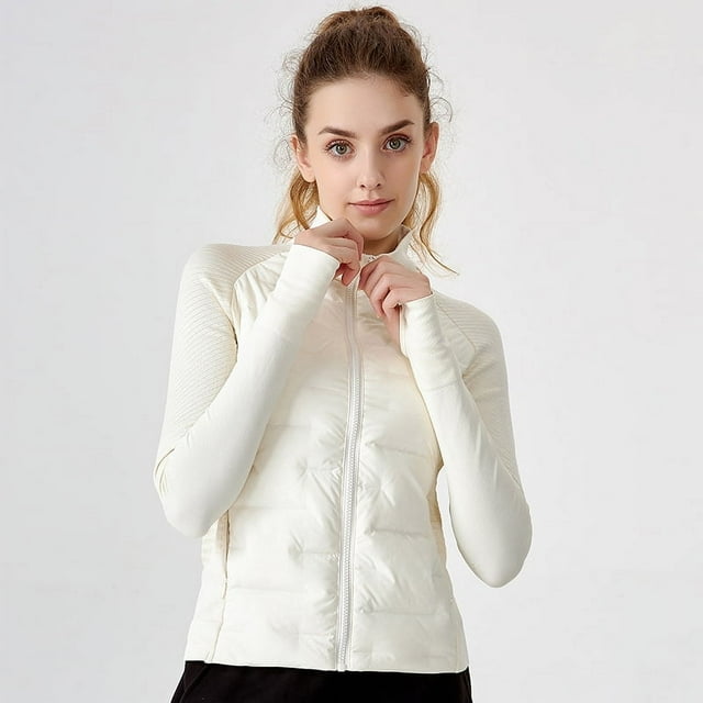 Abrigo de plumón de ganso blanco claro para mujer, chaqueta de plumón cálida para deportes de otoño e invierno, para correr y hacer ejercicio
