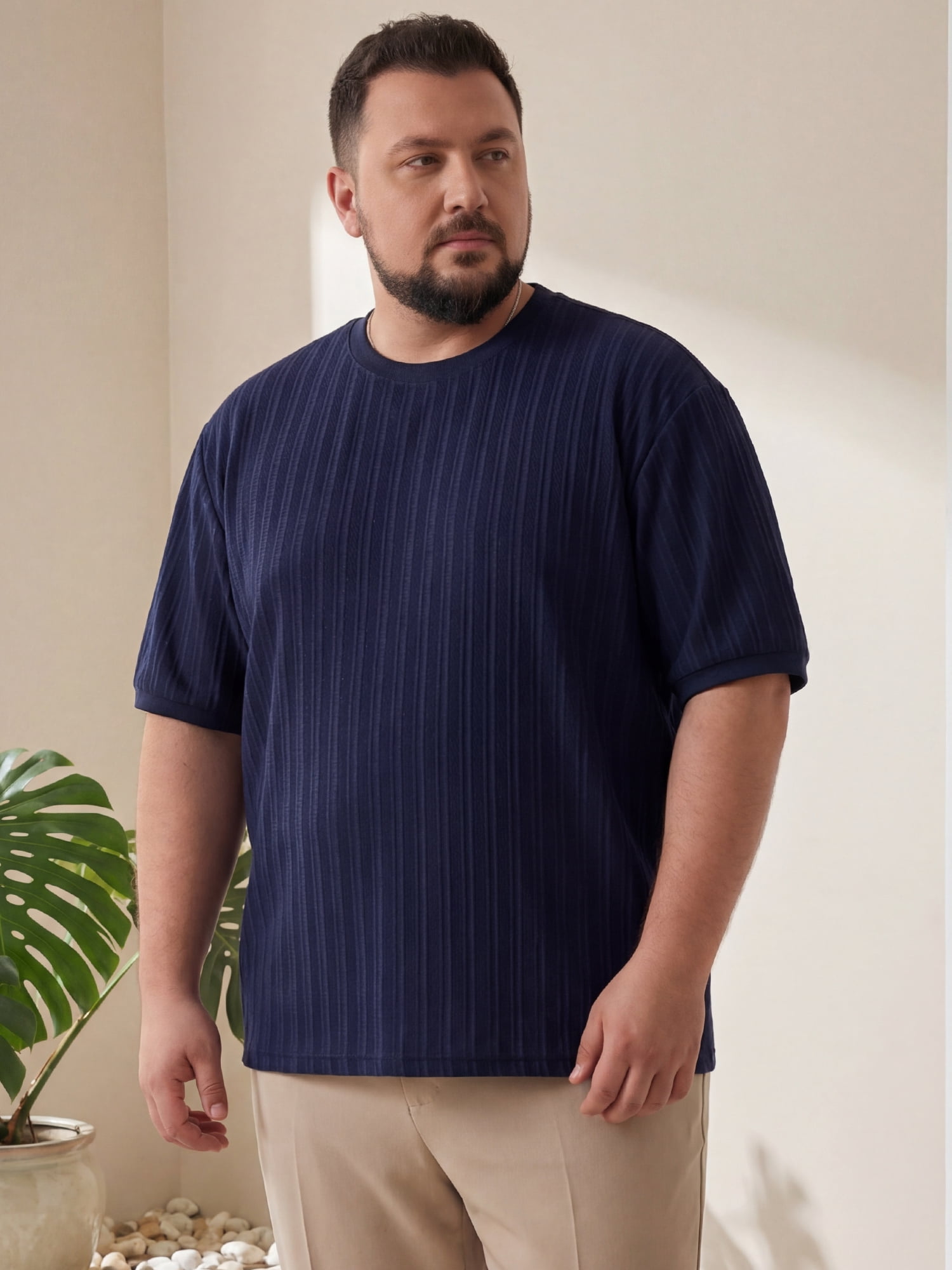 DARING DIVA Men's Big Tall Mesh Breathable Crew Neck Short Sleeve T-Shirts 4XL Navy Blue