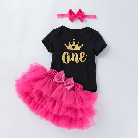 AURIGATE Toddler Baby Girl Skirt Newborn Infant Baby Girls Letter Crown Birthday Romper Tutu Skirt Hairband Sets