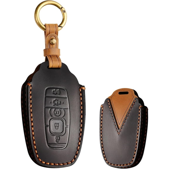 Leather Key Fob Cover Fit for Lincoln MKC MKX MKZ Continental Navigator Nautilus Smart Key Keychain Holder