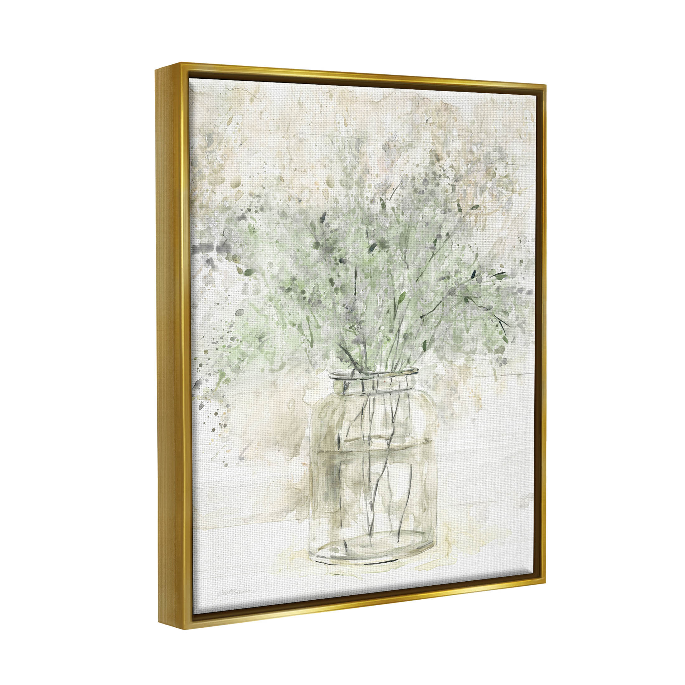 Baby's Breath Botanical Bouquet Botanical & Floral Graphic Art Metallic Gold Framed Art Print Wall Art