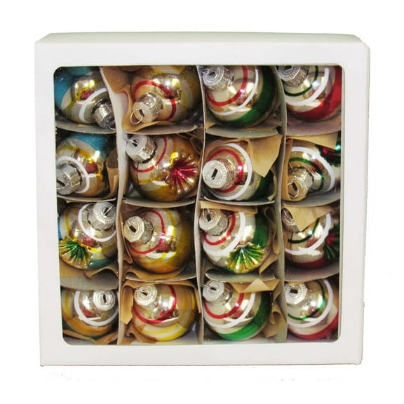 Kurt Adler 30MM Miniature Solid and Reflector Glass Ball Ornaments, 16-Piece Box