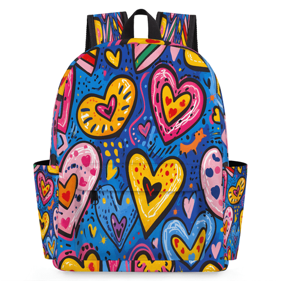Jiaoprinted Colorful Hearts Backpack, Lightweight 15 Inch Laptop Backpack for Men Women, Casual Daypack for Travel Work, Valentine's Day