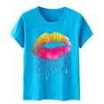 thumbnail image 5 of Aloohaidyvio Ladies Plus Size Tops,Womens Fashion Colorful Lips Printed Short Sleeve T-Shirt Round Neck Loose Retro Tops, 5 of 6