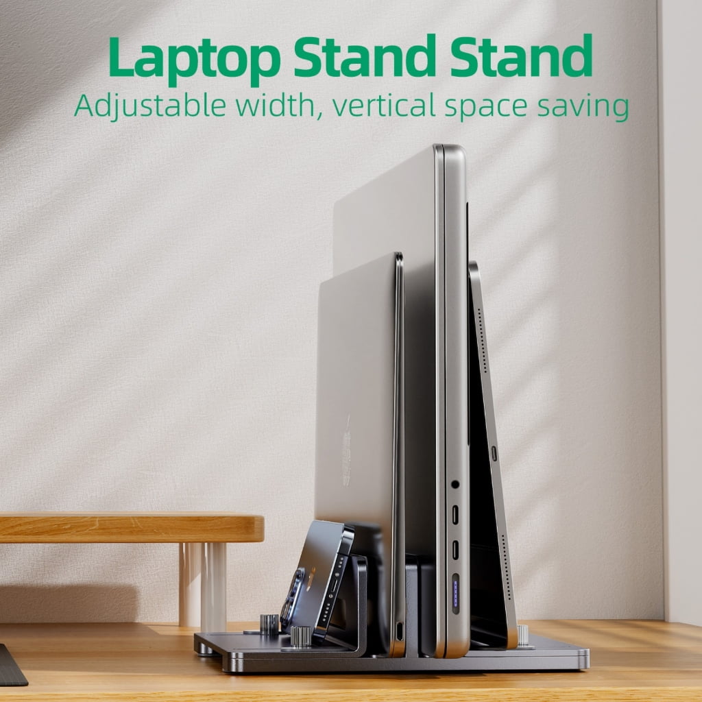 Adjustable Vertical Laptop Stand for Desk, Space Efficient Aluminum Notebook Holder for Multiple Devices