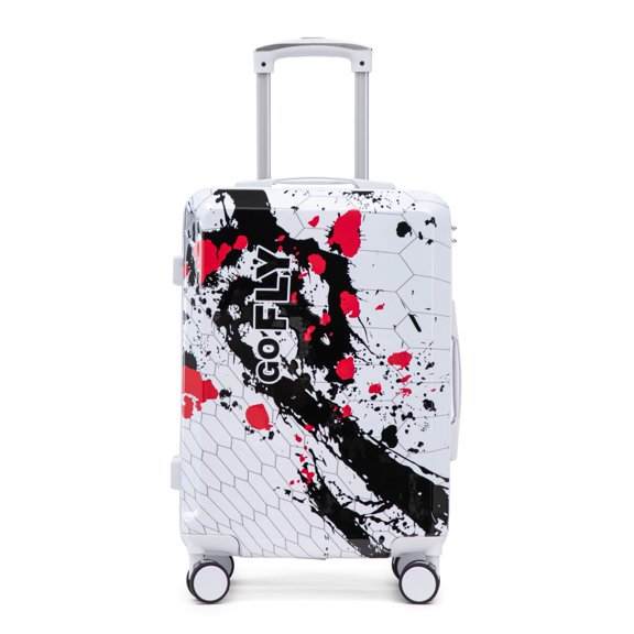 20 Inch PC Spinner Wheel Luggage, Carry on Suitcase, With Printed pattern and Combination Lock (Black)