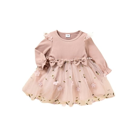 

Bagilaanoe Toddler Baby Girl Dress Ruffle Long Sleeve A-line Princess Dresses 3M 6M 9M 12M 18M 24M 3T Kid Flower Embroidered Patchwork Tulle Skirt