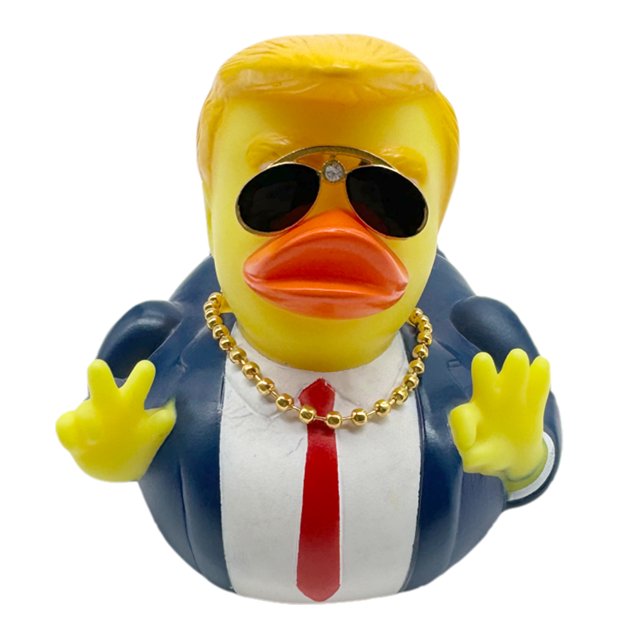 (El Envío Debe Empaquetarse Individualmente) Pato Juguete Vinilo Creativo Transfronterizo Pato Trump Juguete para Baño Pellizca Y Llama Nuevo Pato Flotante (pato Corbata Oscura Con Collar Gafas)