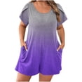 thumbnail image 3 of AHTJRT Women's Summer Rompers Crewneck Short Sleeve Jumpsuits with 2 Front Pockets Fashion Gradient Color Short One Piece Outfits Beige XXL, 3 of 6