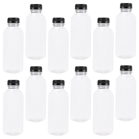 Minkissy 12Pcs Large Capacity Plastic Juice Bottles 400Ml for Daily Use and Outdoor Activities Black Sleek
