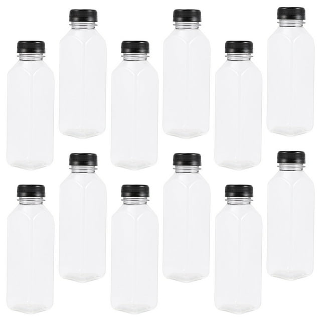 IFANLANDOR 12Pcs Plastic Juice Bottles Black Reusable Suitable for Juices and Cold-brewed Teas