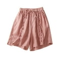 thumbnail image 2 of Work Pants Women Cotton Linen Women's Shorts Cotton and Linen Fashionable Printing Elastic Waist 5-Inch Pants Drawstring 5-Inch Shorts Ankle Capris Trousers Elastic Waist on Clearance, 2 of 3