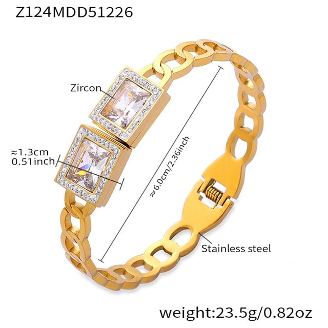Faty-T 14k Gold Plated Cubic Zirconia Bangle Classic Bracelets for Woman, Sparkly Rhinestones Crown Bangle Stainless Steel Stackable Cuff Bracelet Trendy Statement Jewelry Gifts